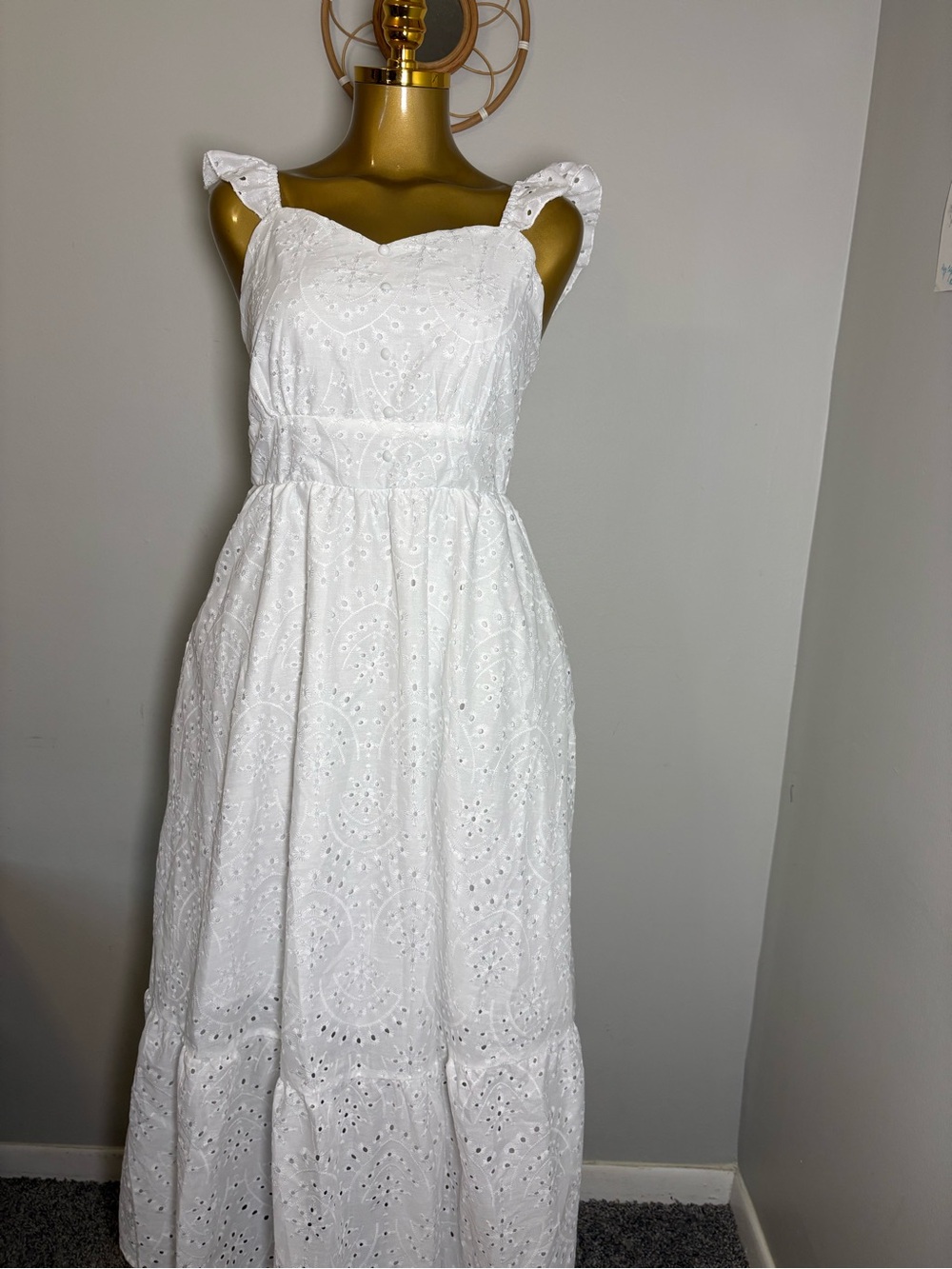 White Eyelet Cotton Sundress with Ruffle Straps - Picture 2 of 5